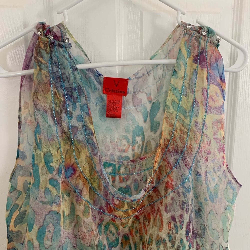 V Christina sheer tank with attached same print lining!  NWOT - Large - Picture 4 of 9